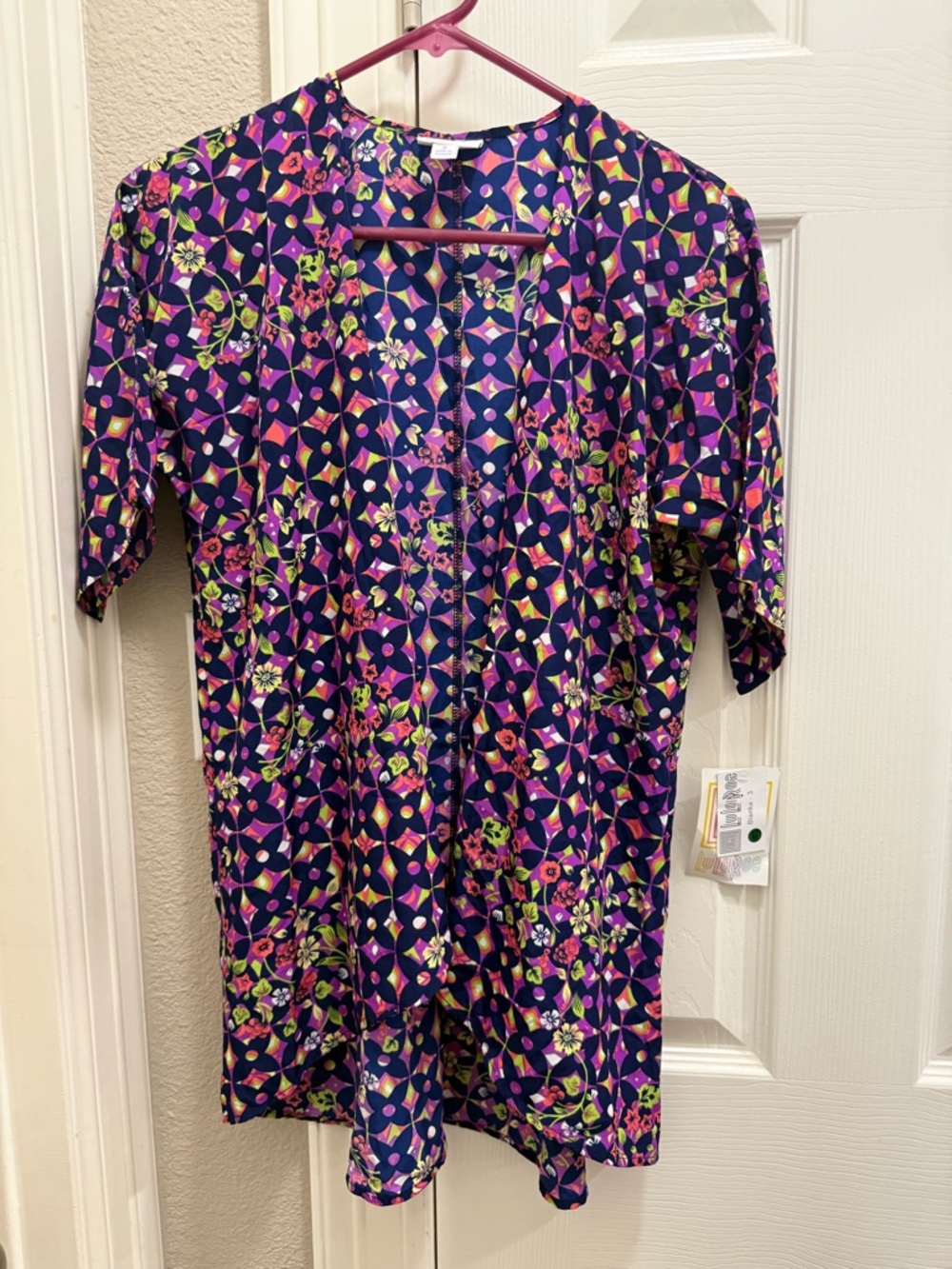 LuLaRoe Navy Blue Floral Geometric Kids Bianka Cardigan